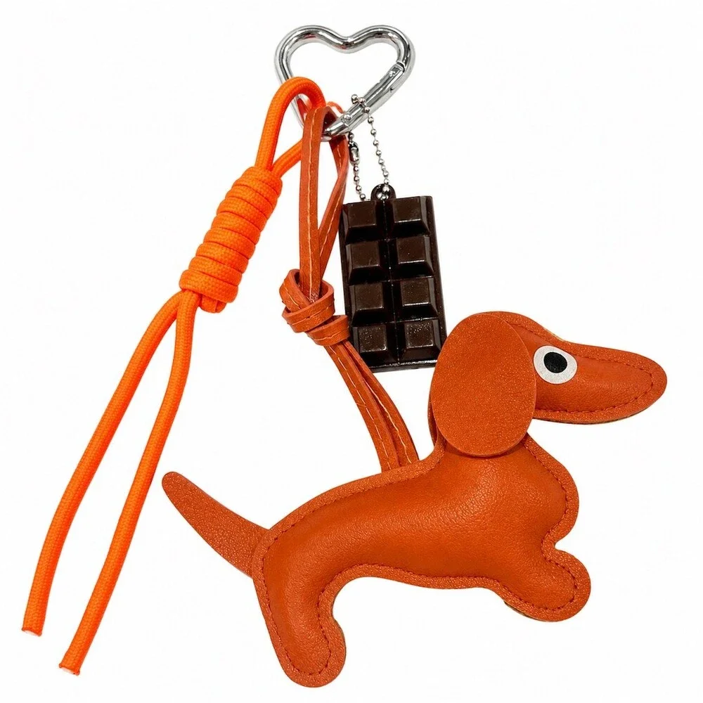 Cute Dachshund Dog Charm Keychain purse charm Orange Lanyard Heart Carabiner